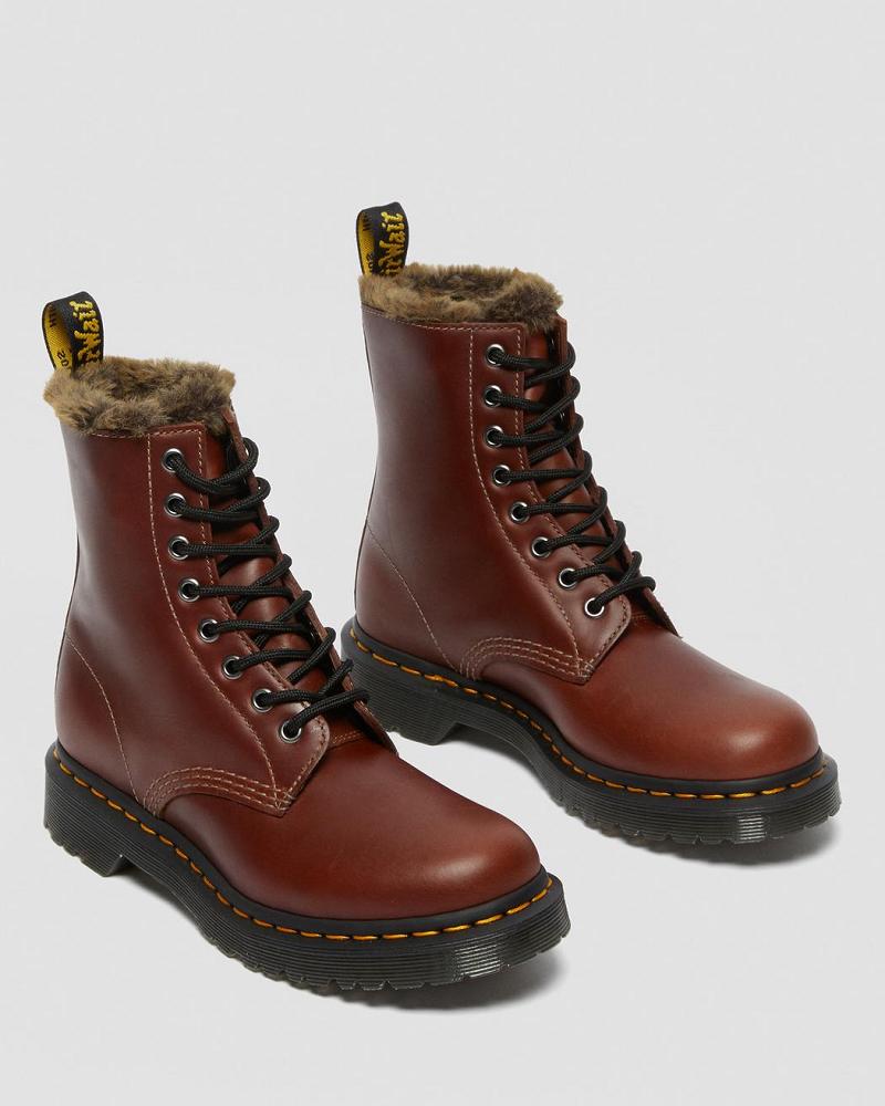 Women's Dr Martens 1460 Serena Faux Fur Lined Lace Up Boots Brown | AU 200XYU